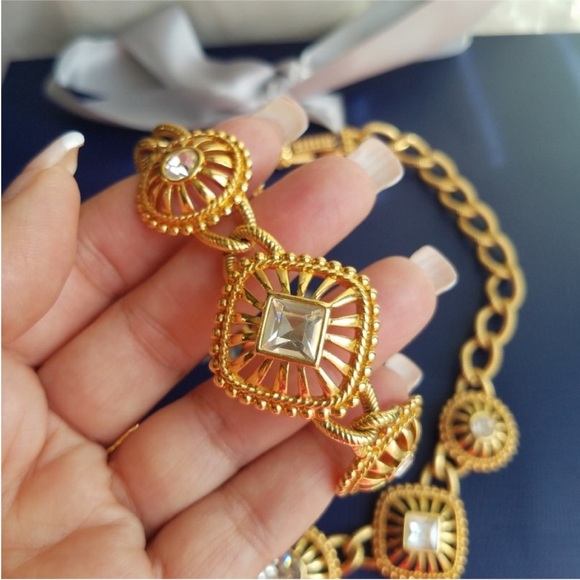 AUTHENTIC Swarovski 24k Gold Plated Chunky Statement Necklace Vintage RARE - Picture 9 of 15